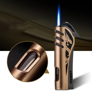 Windproof Butane Straight Into The Lighter Blue Flame Cigarette Lighter Personality Creative Metal Lighter Small Gift