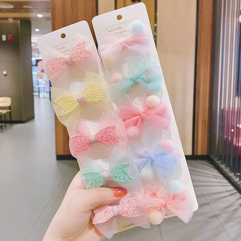 

Заколка для волос для девочек, с бантом из сетчатой пряжи, 5 шт./компл.