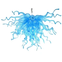 hand blown glass crystal chandelier sky blue w40xh40cm led art pendant light indoor lustre hotel hallparlor decoration