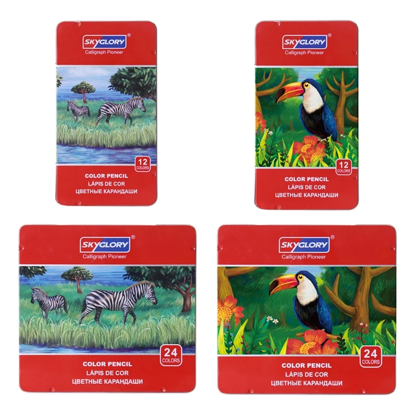 

12/24Pcs Oily Color Pencil with Metal Box Set Colored Pen for Sketching Drawing