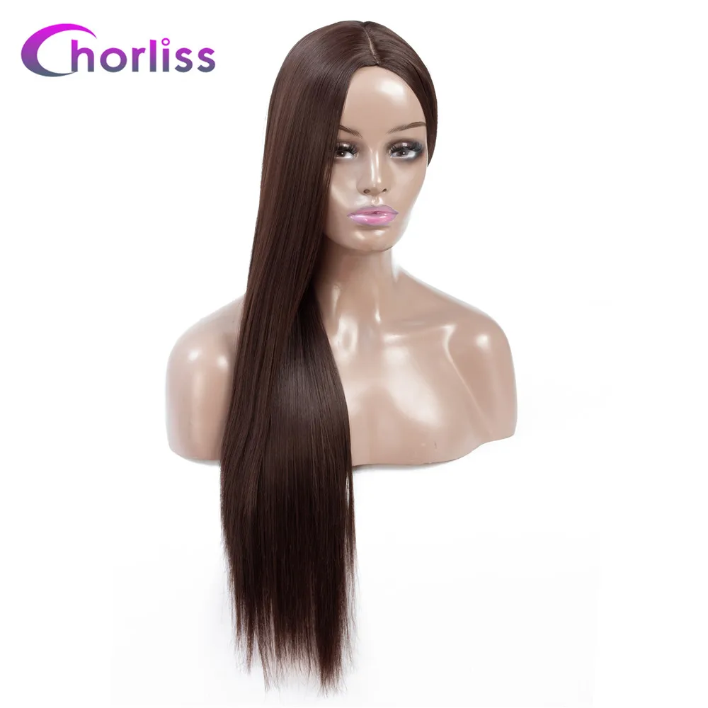 

Synthetic Wig Long Straight Middle Part Women Wigs Chorliss Dark Female Natural Black Hair Pink Blue Blonde Red Cosplay Wigs