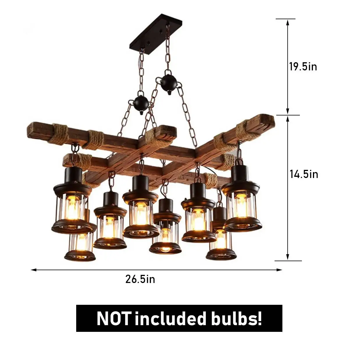 

Retro industrial lights 8-head vintage wood chandelier cafe bar clothing store loft glass pendant iron lampwooden droplights