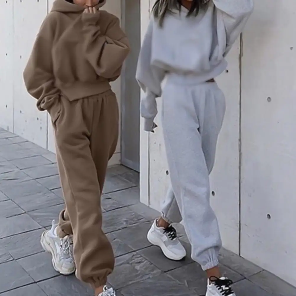 

Tracksuit Long Sleeve Loose Sweatshirt Women Solid Color Pocket Hoodie Pants Outfit for Spring