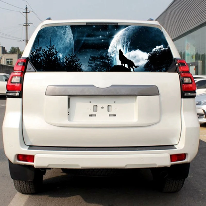 

Full Moon and Wolf for Truck Jeep Suv Pickup 3D Rear Windshield Decal Sticker Decor Rear Window Glass Poster 57 x 18Inch