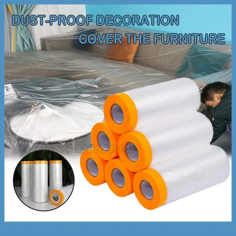 110/50cm Portable Folded Overspray Protective Sheeting Oil Painting Masking Film Dust Cover Plastic Film Barrier Paint Block 20m