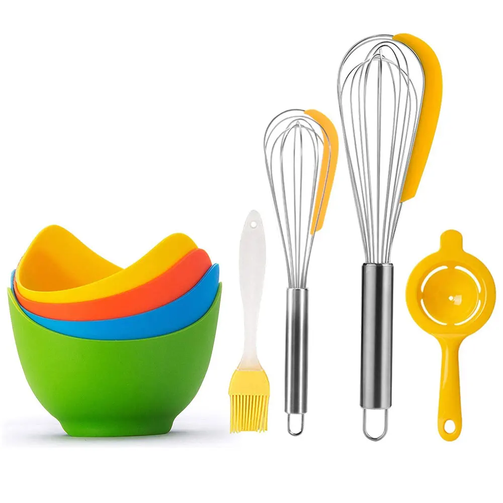 

Silicone Egg Poacher Cups Egg Poaching and Stainless Steel Balloon Whisk with Silicone Scraper Egg Beater baking Kitchen Gadgets