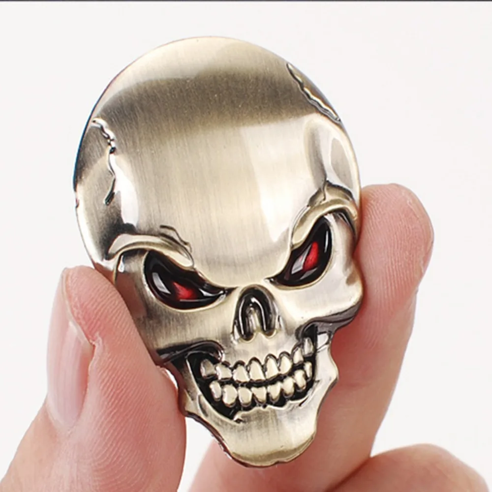 

3D Metal Gold Black Skull Skeleton Car Motorcycle Decal Stickers Emblem Badge In-Stock Stocked Wholesale
