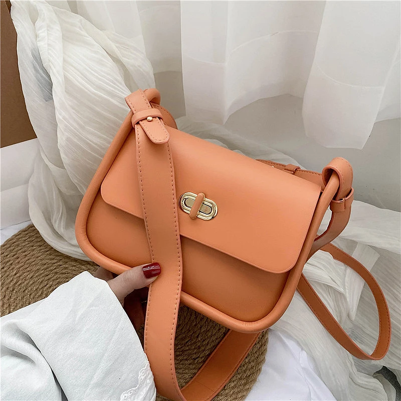 

Turn Lock Design Fashion PU Leather Crossbody Bags for Women Branded Trendy Shoulder Bag Solid Color Totes Handbag