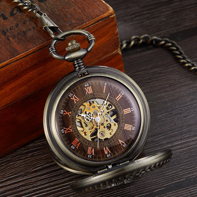 Vintage Bird Mechanical Pocket Watch Skeleton Fine Laser Engraved Case Fob Chain Clock for Men Women Collection Dropshipping