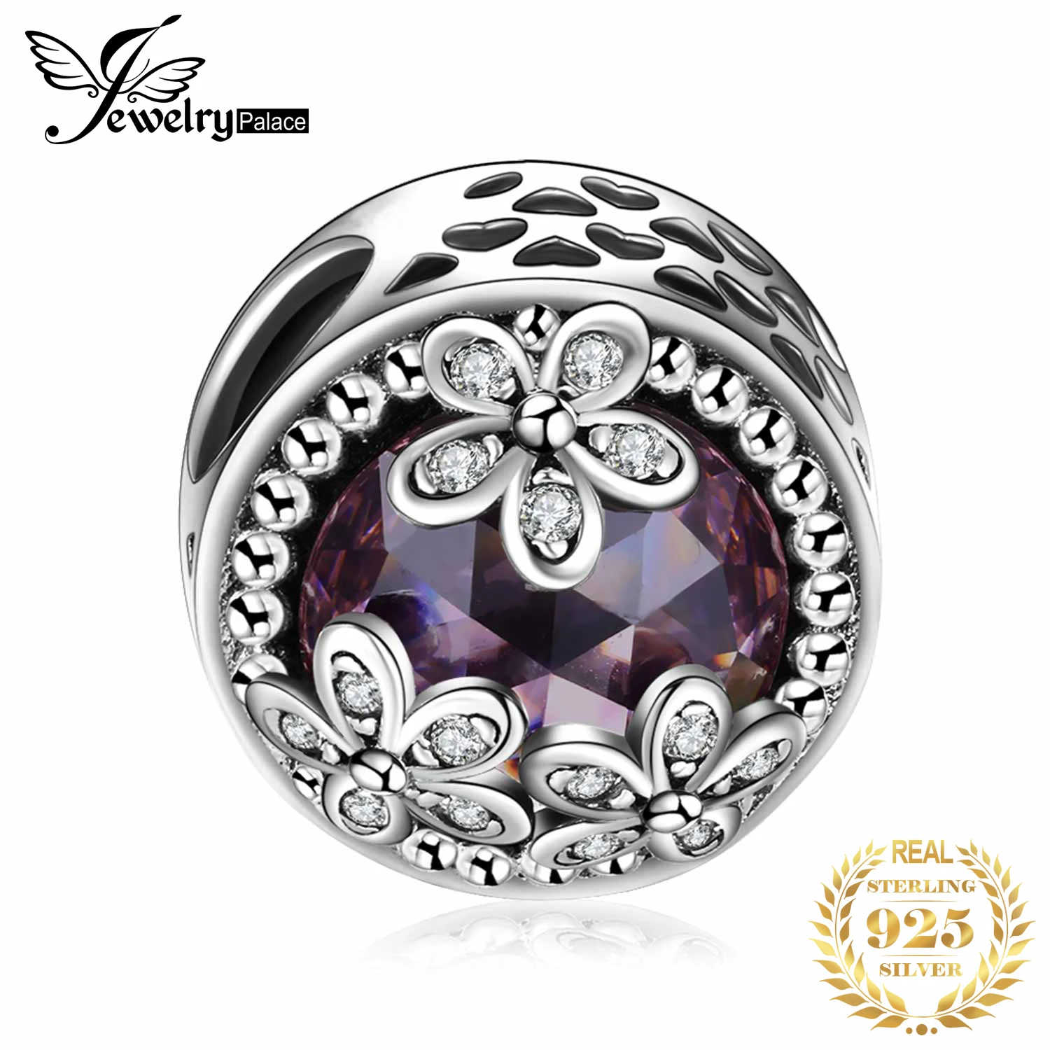JewelryPalace 925 пробы серебряные бусины сверкающими ромашки кубического циркония Шарм Браслет Fit Браслеты Цветок Серебряные ювелирные изделия