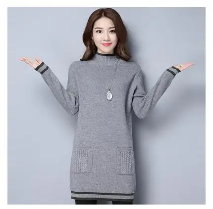 

Зимний свитер женский средней длины 2020 новый стиль Топ и толстый Han издание свободный кашемировый трикотаж.