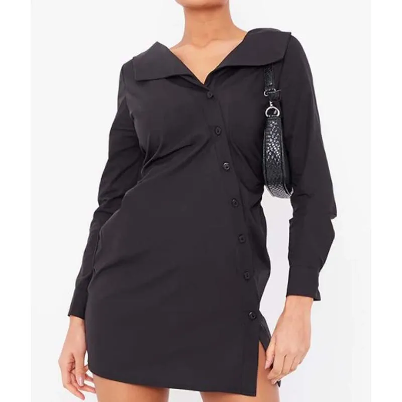 

Button Shirt Dress Woman Long Sleeve Solid Casual Female Dress Women Straight Spring Autumn Mini Casual Dresses for Women 2021