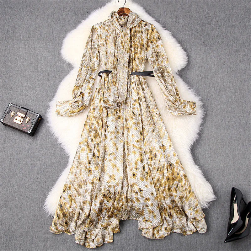 Женское шифоновое платье с длинным рукавом модельное элегантное винтажное