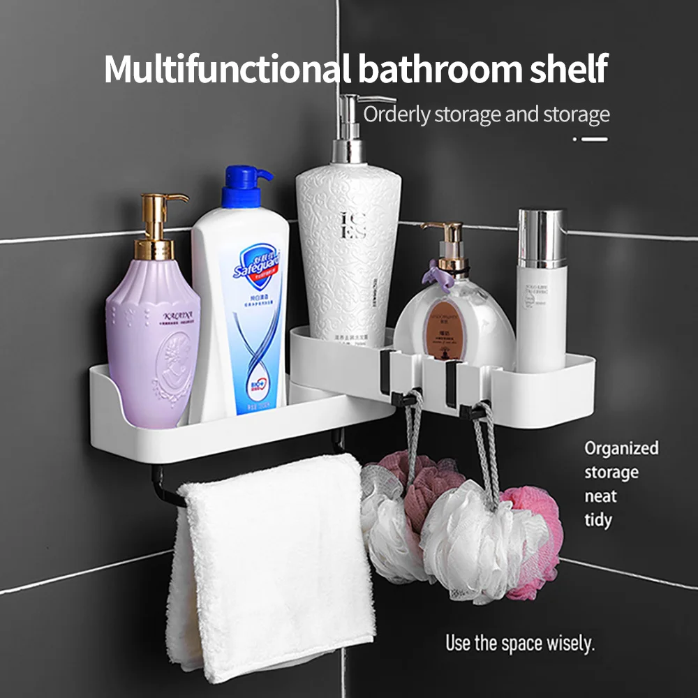 

Многофункциональные полки для ванной и кухни, вращающиеся на 180 градусов, с башенной стойкой и крючками, настенный держатель для душа, аксес...