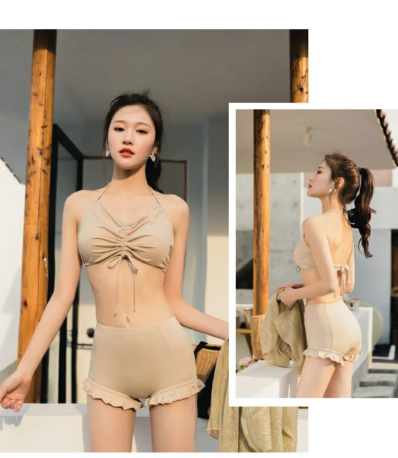 

2020 Women's Bohemian Flower Swimsuit Summer Polyester Bikini Set High Waist Wire Free Swimwear Print pink Swimsuit