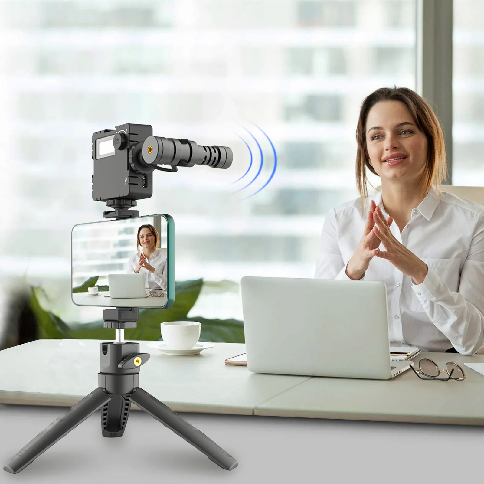 Продажа Штатив с держателем освещение микрофон сотовый Камера видео комплект для Living конференц Запись Vlog прямые трансляции инструменты для ухода з...