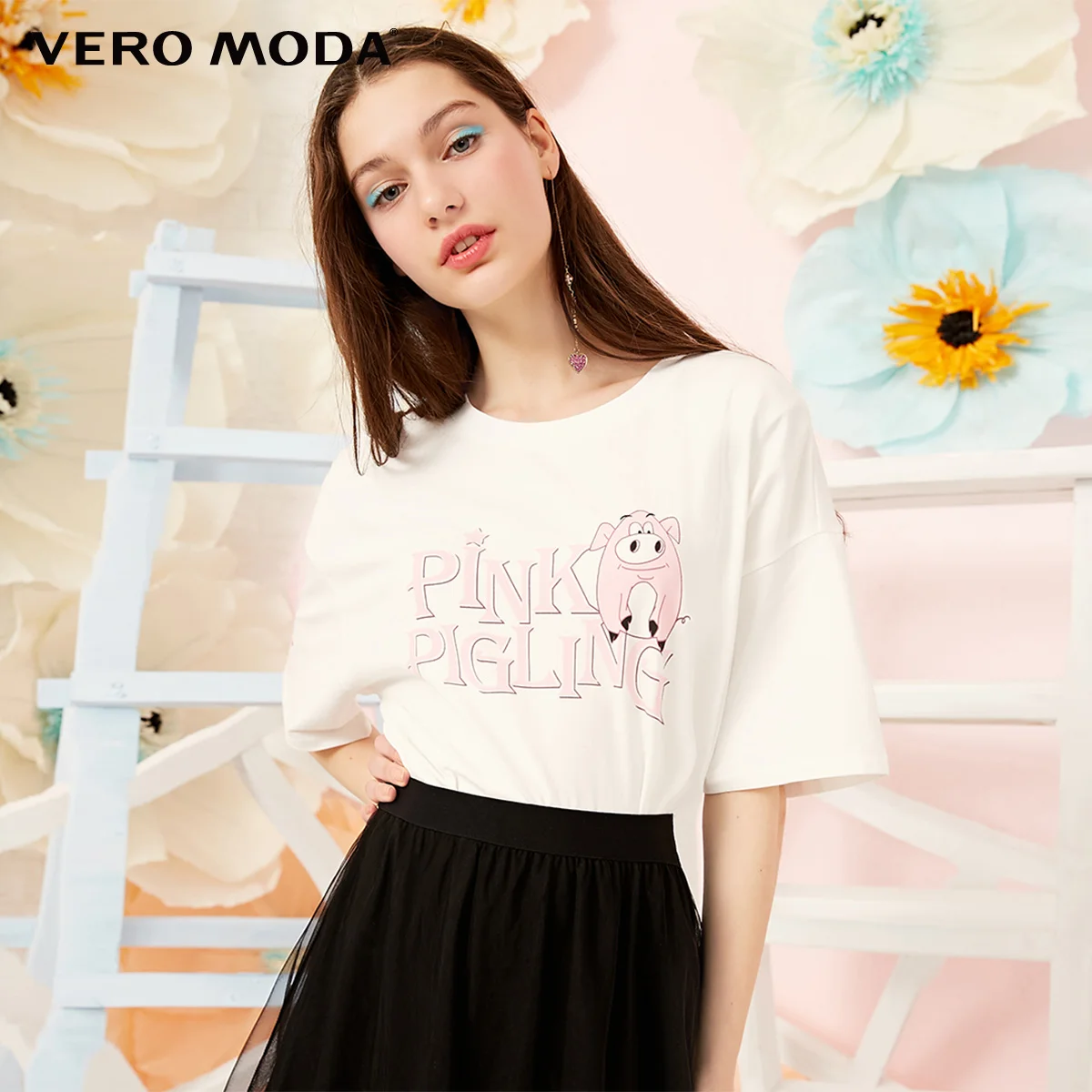 Vero Moda Женская свободная футболка с коротким рукавом с принтом из мультфильма | 319101541
