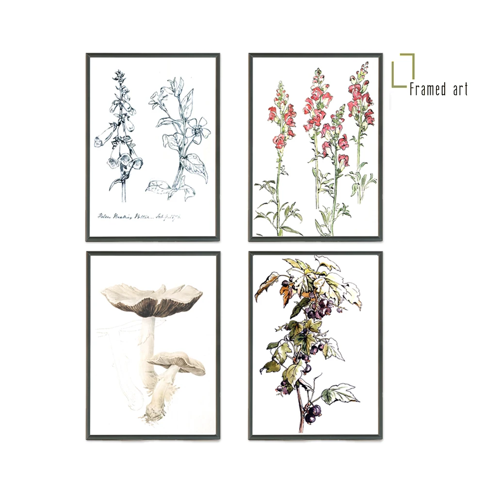 Алюминиевая рамка для фотографий винтажный цветочный ботанический художественный принт 4 в 1 Настенный декор