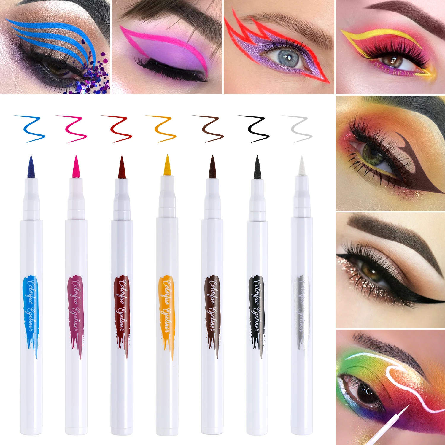 

7 color Liquid Eyeliner Pen Eyelashes Waterproof Long-Lasting Neon Colorful Eye Liner Pencil Not Blooming Makeup Beauty Tools