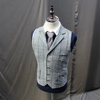 vintage mens tweed wool blend plaid vests coats lapel collar waistcoats x2