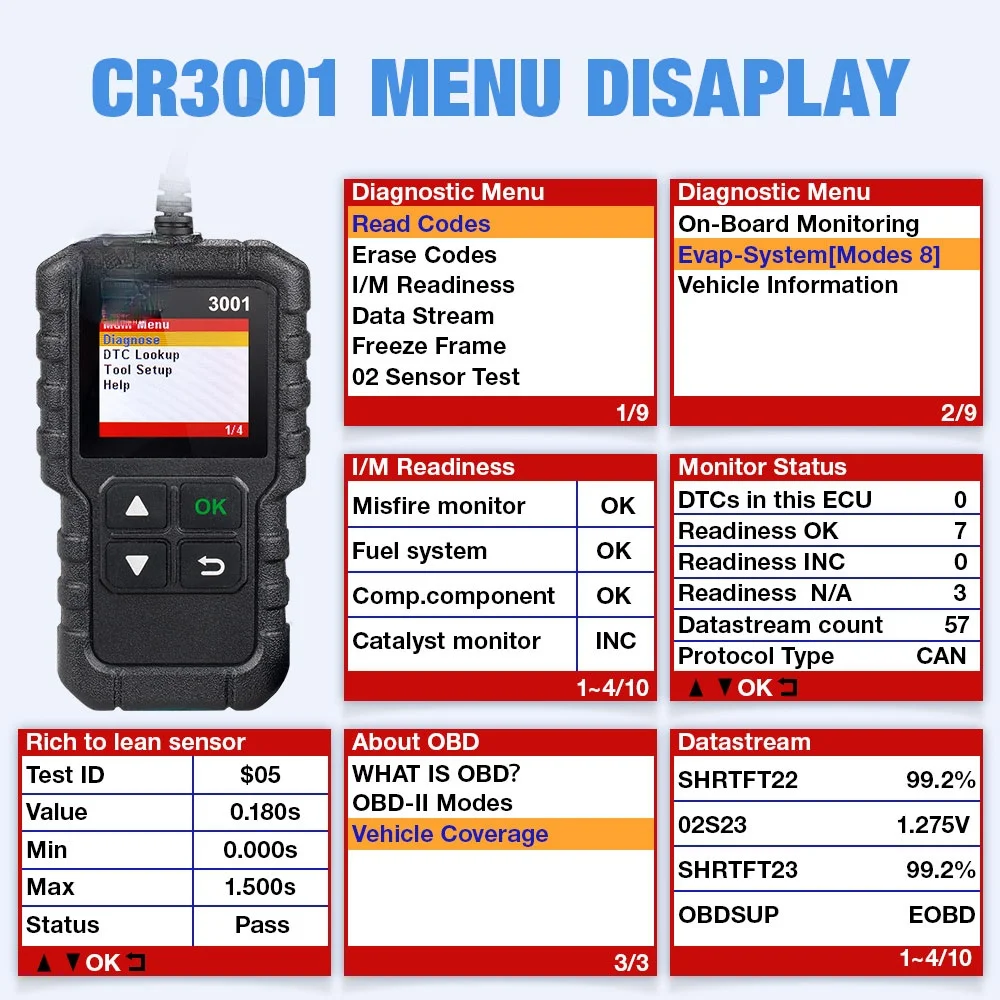 

X431 CR3001 Professional Automotive Scanner OBDII Code Reader Car Diagnostic Tools Engine Off Free Update
