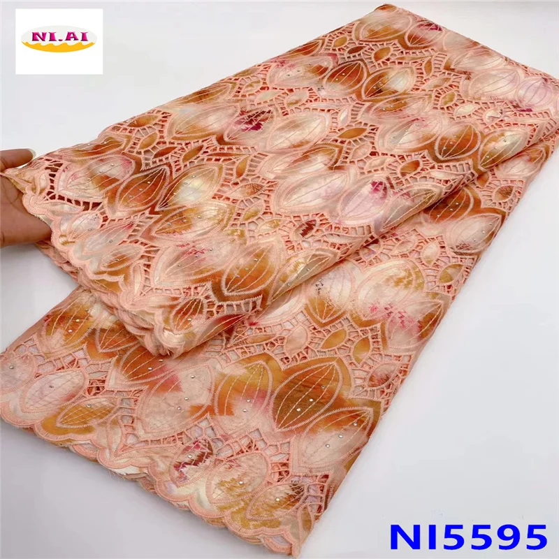 

Embroidery Polyester Lace Fabric With Stones African Fabric 5 yards High Quality French Net Lace Fabric With Stones NI5594-2