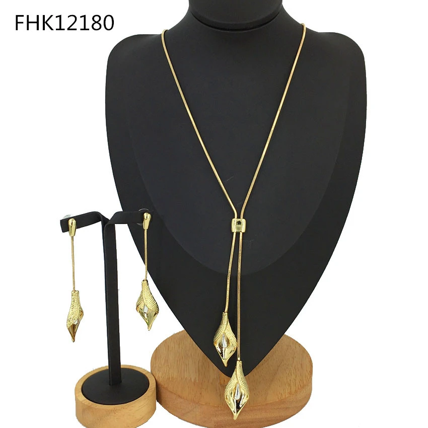 

New Arrival Fashion Design Luxury Gold Costume Dubai Women Jewelry Sets Africa Jewelry Sets Long necklace FHK12180