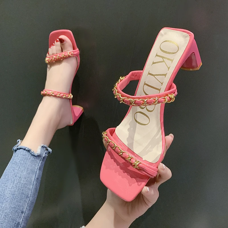 

shoes for women 2021 sandals Summer slippers fashion square-toe women's shoes square root outer wear sandals and slippers