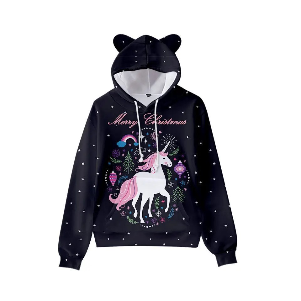 

3-16 Christmas Hoody Fashion Animal Boy/Girl Hoodies Children Autumn Winter Casual Pullovers Kids Beautiful Outwear Hooded 2021