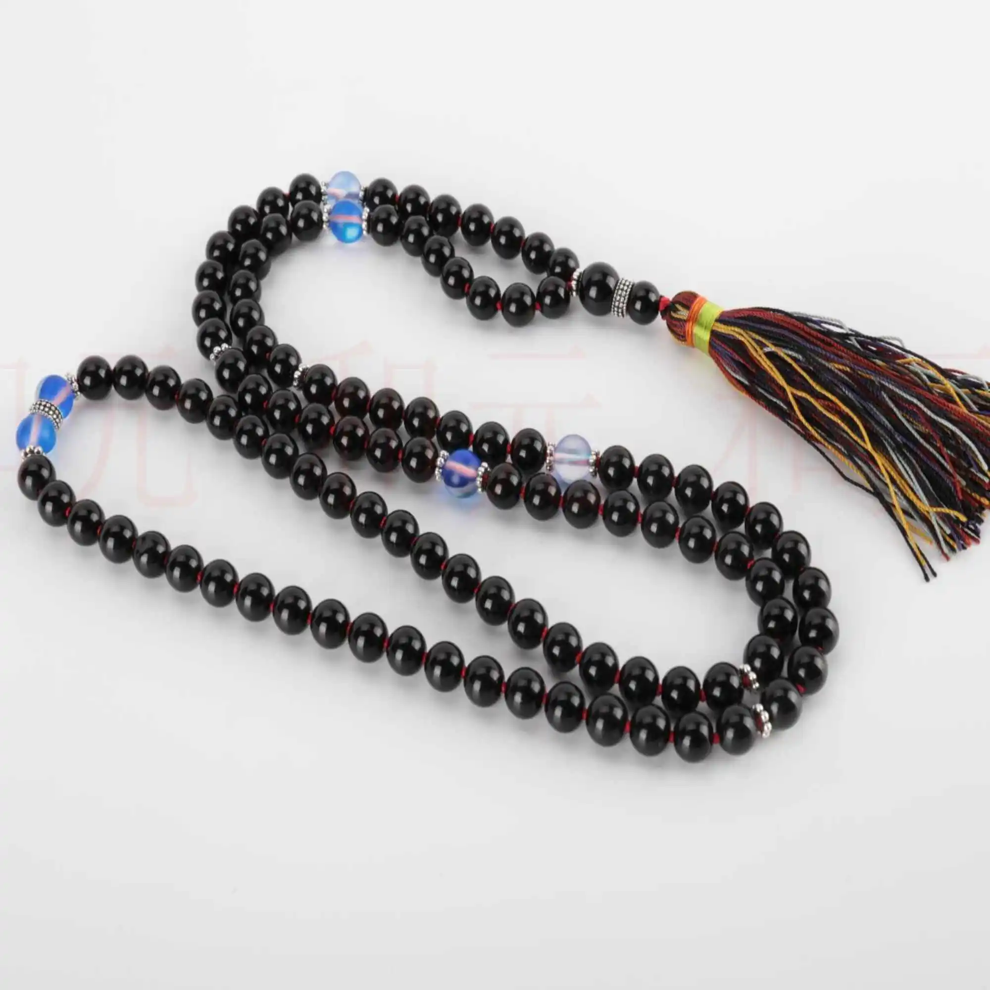 

8mm 108 Natural black agate gemstone knot Tassel Necklace Handmade Colorful Glowing Pray Healing Bohemia Thanksgiving Day spread