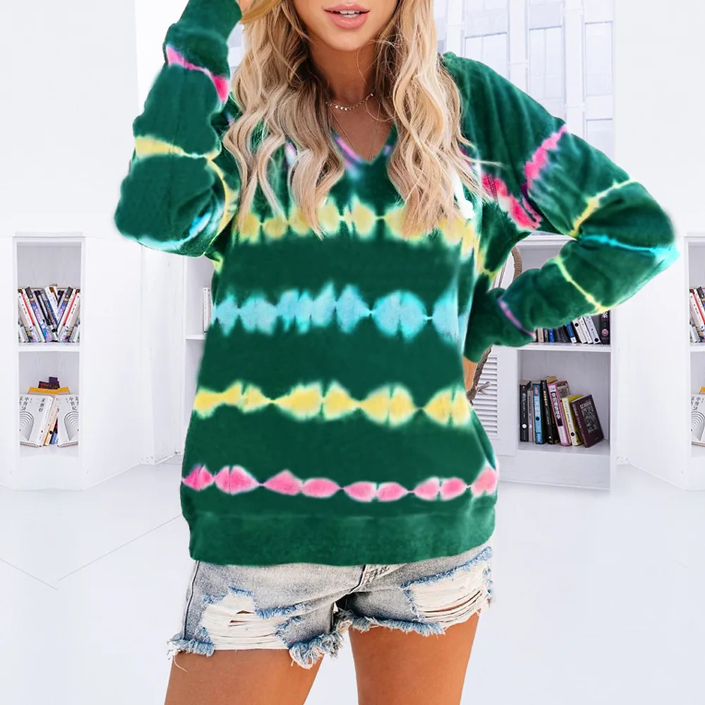 

Autumn and winter new tie dyed Hooded Sweater loose gradient long sleeve top