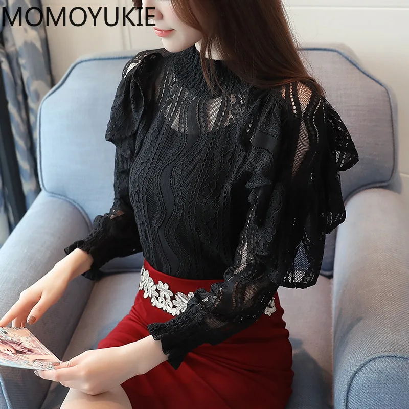 С кружевными вставками и три четверти рукав блузка рубашка 2020 женская одежда со