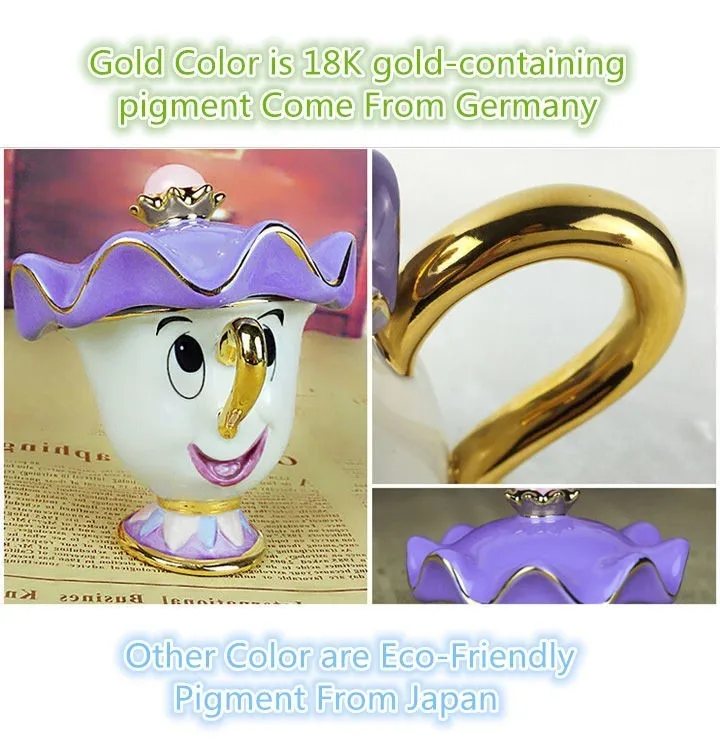 

Glowworm 2020 Cartoon Beauty and The Beast Tea Set Mrs Potts Chip Cup Set Sugar Bowl Mug [ 1 Pot + 5 Cups ] Child's Gift