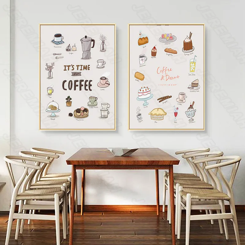 

Ice Cream Drink Food Cartoon Poster Nordic Style Wall Art Canvas Print Painting Modern Living Room Decoration