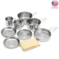 8pcs cookware stainless steel pan cooking tool set for trekking hiking backpack picnic outdoor hiking camping cookware set
