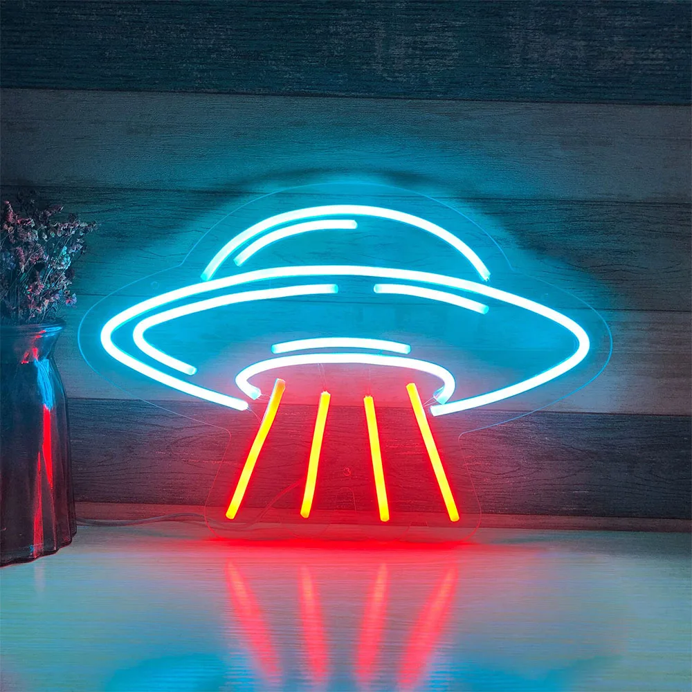 

UFO Neon Signs Custom Led Light Lamp for Kid's Bedroom Room Party Wall Decor Flying Saucer Shape Neon Light Decorations Lamp