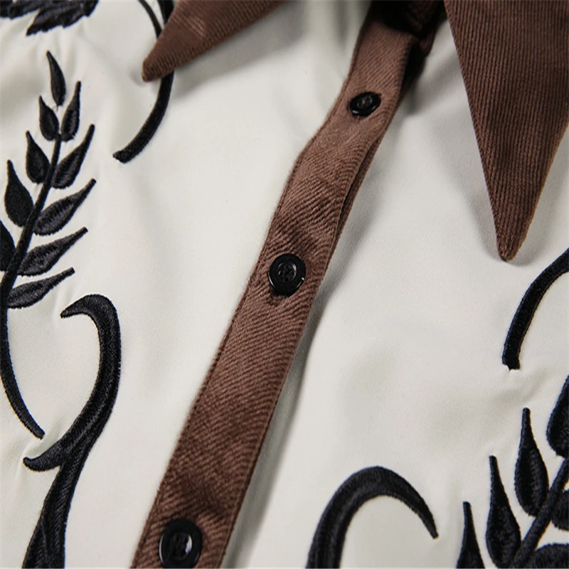 

Women's Brown New Lapel Long Sleeve Loose Fit Retro Printed Corduroy Blouse Shirt Fashion Trend Spring and Autumn 2021