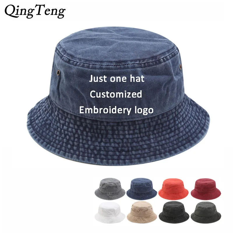 

Джинсовая Панама с вышитым логотипом на заказ, мужская шляпа с надписью «сделай сам», однотонная Хлопковая женская кепка, уличная рыболовна...