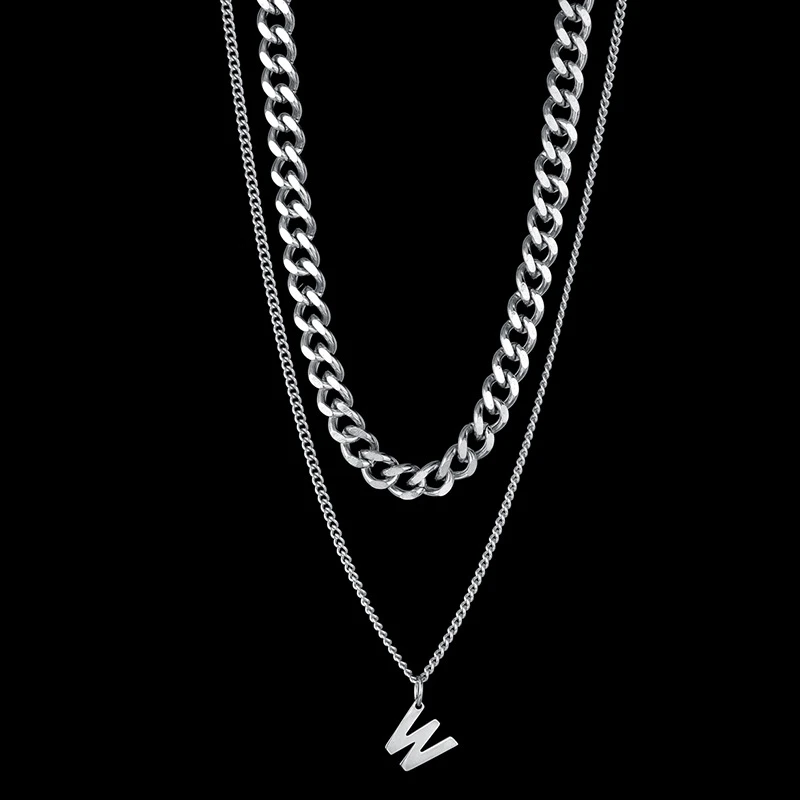 Простое многослойное колье с надписью W чокер массивной цепью для женщин и мужчин