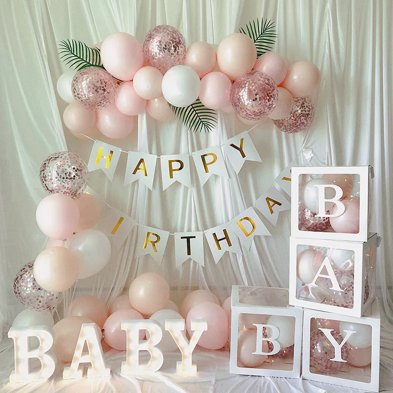 

A-Z letter DIY Name Transparent Balloon Box BABY Blocks Boy Girl Party Gift Box Wedding Decoration Baby Shower Birthday Party