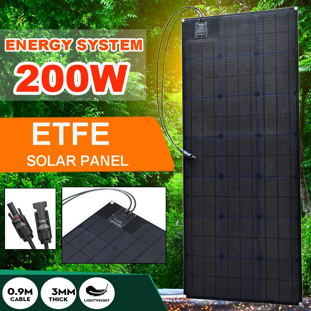 spesifikasi ETFE Panel Surya 12V 200W 100W Kit Modul Pengisi Daya Baterai Sistem Rumah Dengan Inverter 1000W Untuk Mobil RV Perahu Karavan Berkemah PV