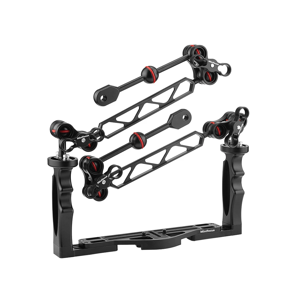 Duplo de Alumínio da Bandeja do Punho Aperto para Caixas Braço de Luz Dobro da Bola e Cabeça de Mergulho da Braçadeira de Bola Subaquáticas da Câmera com 8 Conjunto Double – Arm ys