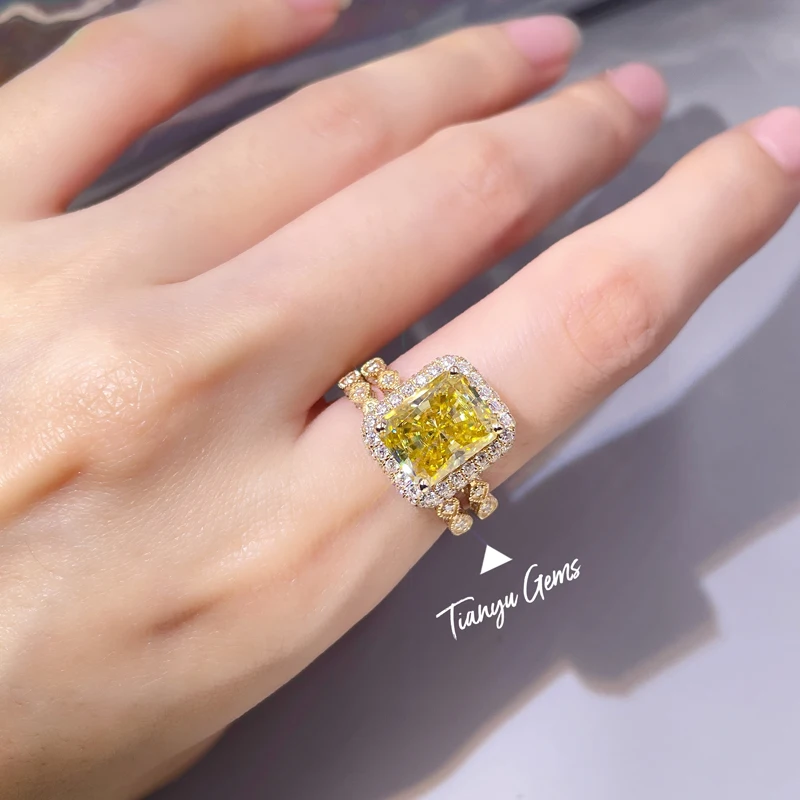 

Набор Колец Tianyu из настоящего золота 18 карат, с желтыми сияющими бриллиантами, 8x10 мм, AU750, ювелирные украшения на подарок