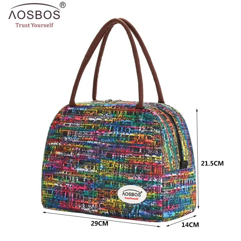 A8081-Rainbow Aosbos, Модная Портативная сумка-холодильник для обеда, термоизолированная одноцветная Сумка-тоут, большая сумка для еды, пикника, Ланч-бокс, сумка для мужчин, женщин и детей - Цвет: A8081-Rainbow