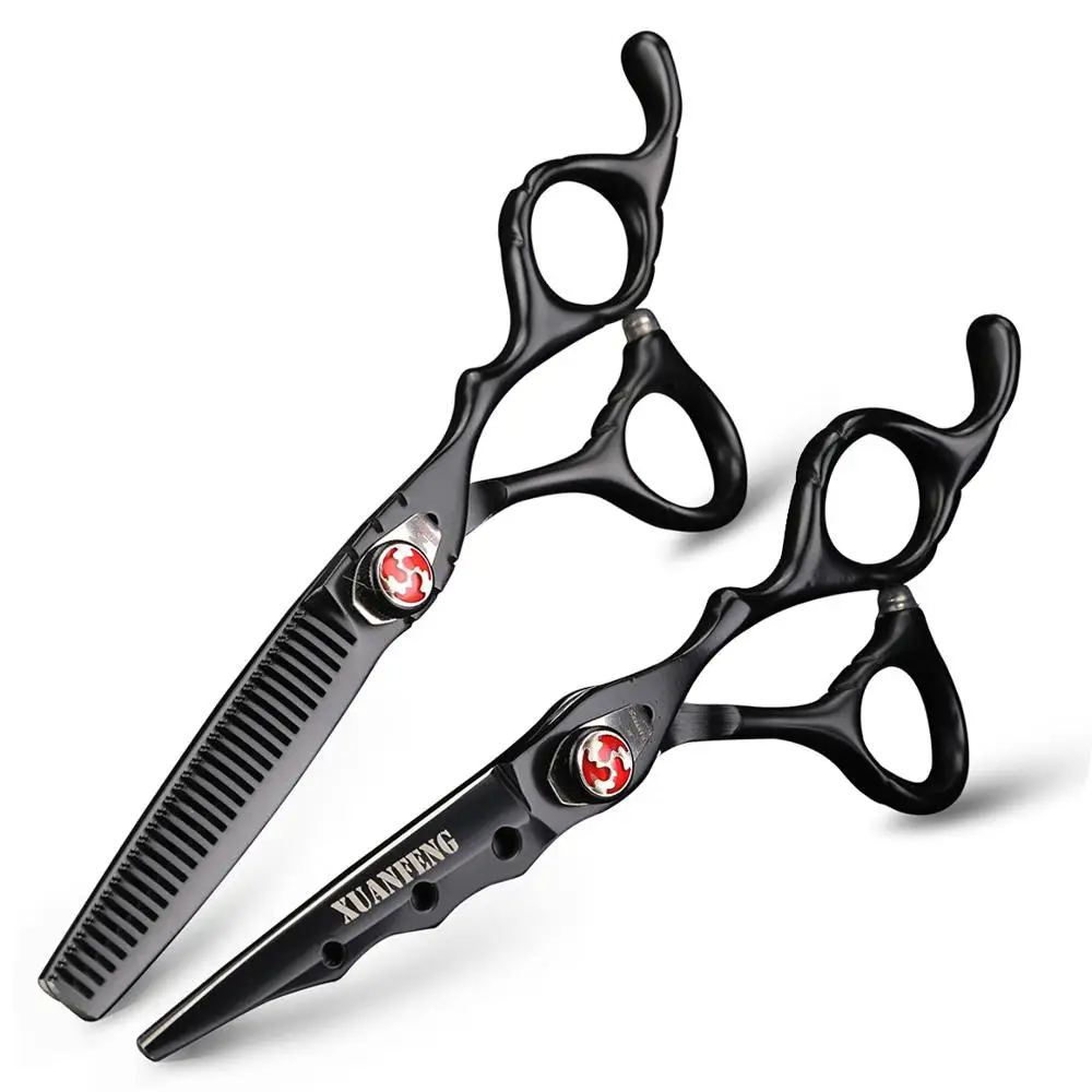 

6 дюймов профессиональные ножницы для стрижки волос и филировочные ножницы и расческа чехол Япония 440C Пружинные регулируемые ножницы для в...