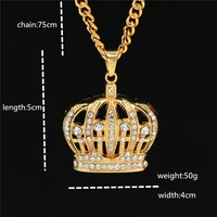 european and american hip hop rock fashion full diamond crown hollowed out male female student necklace