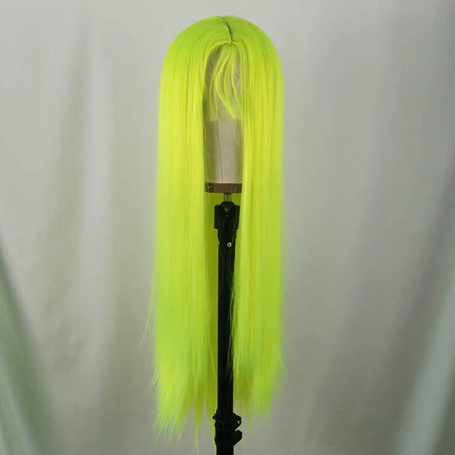 Флуоресцентные зеленые синтетические волосы парики длинные прямые средней