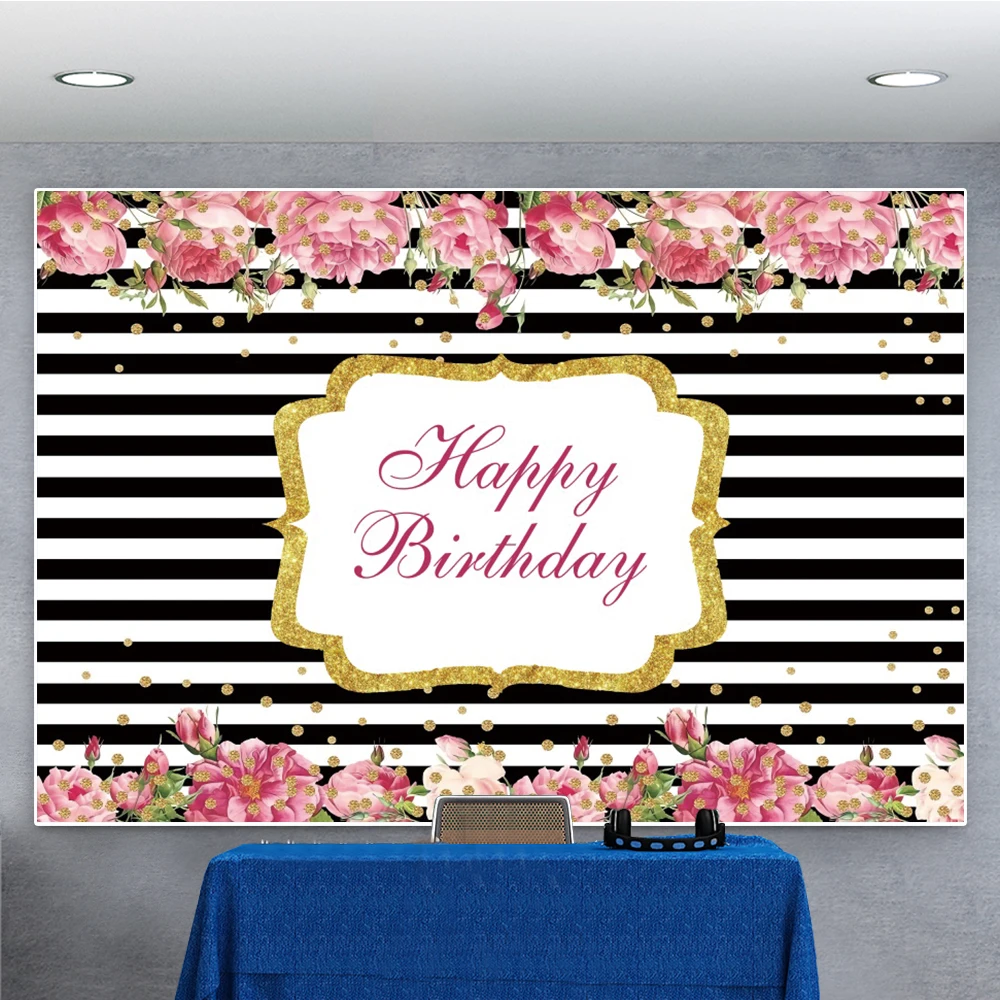 

Yeele Black And White Stripes Flowers Glitter Birthday Photography Backdrop Photographic Decoration Backgrounds For Photo Studio