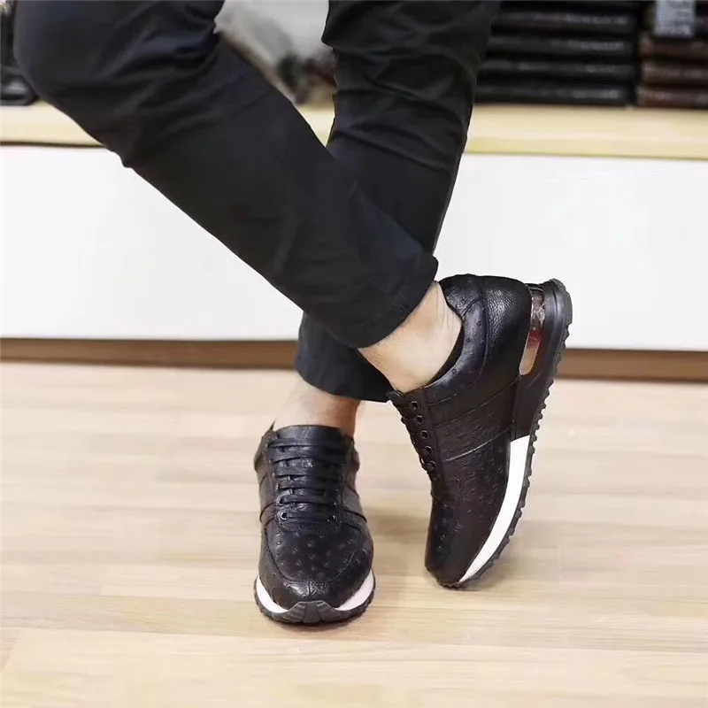 Кроссовки мужские на шнуровке натуральная страусиная кожа повседневная обувь