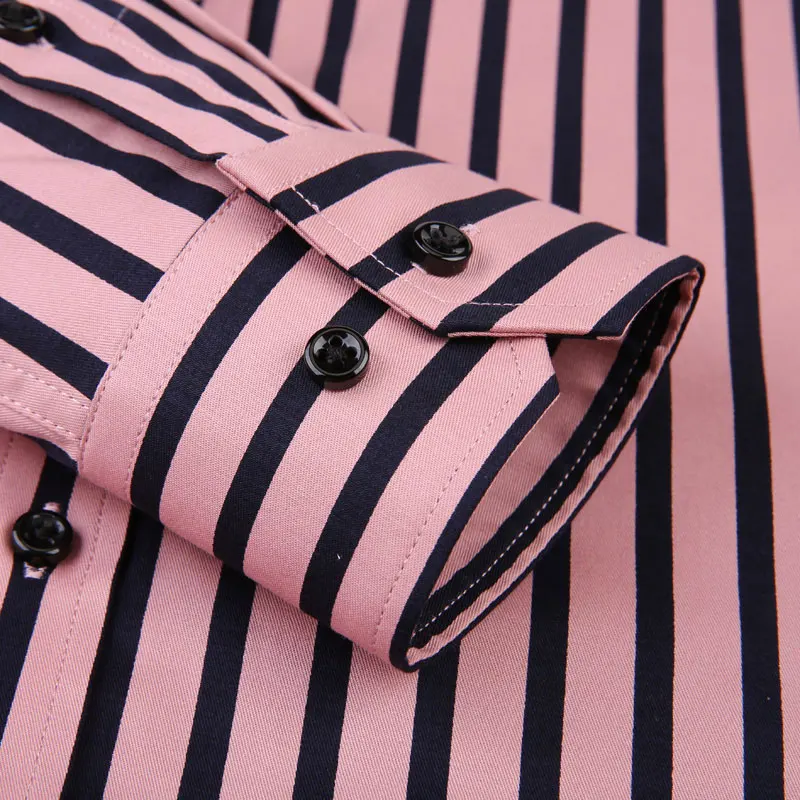 

High Quality Men's Striped Business Dress Shirt Button-Down New Fashion Long Sleeve Non-iron Smart Casual Shirt 97% Cotton